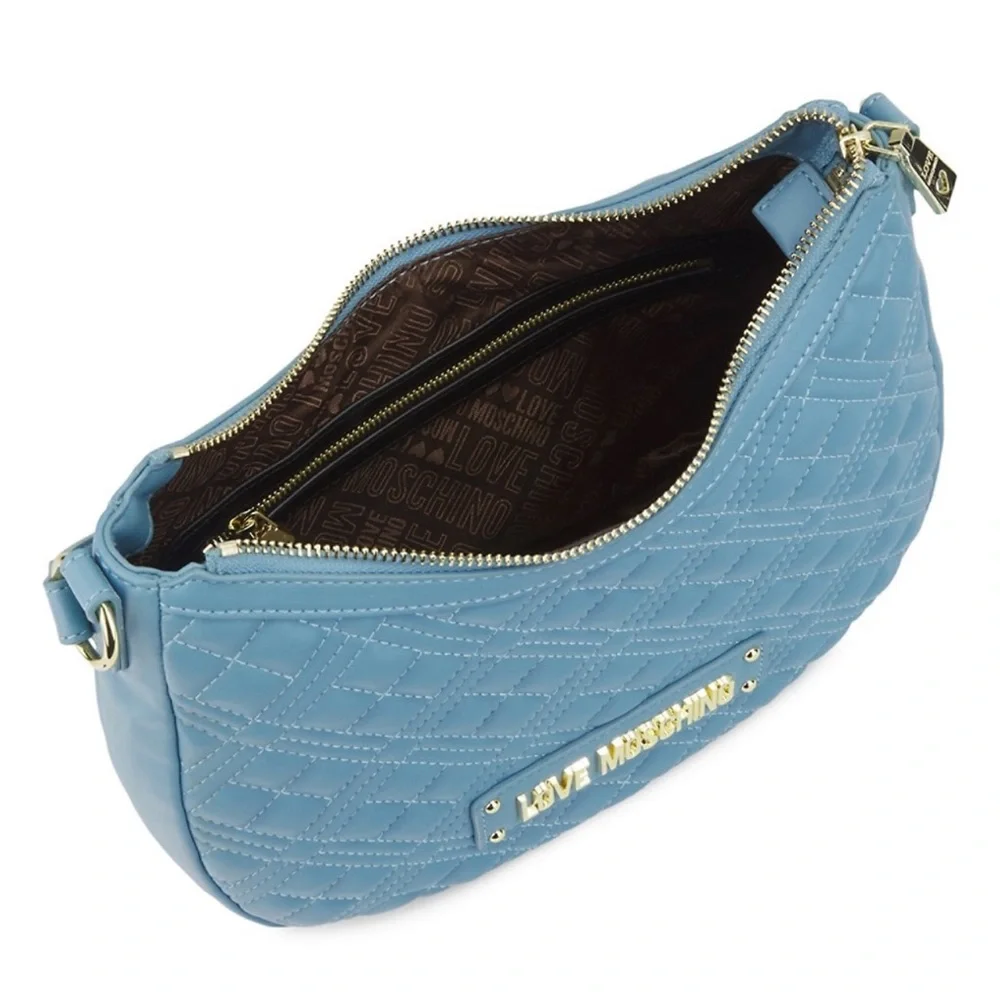 Love Moschino Quilted Logo Hobo Bag Blue